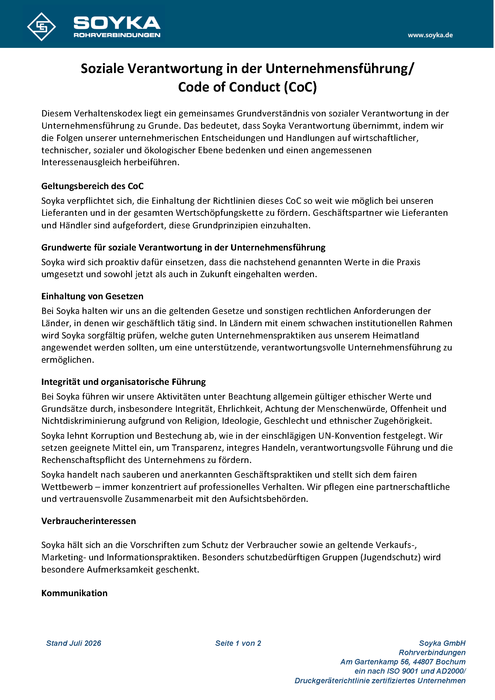 Soyka code of conduct